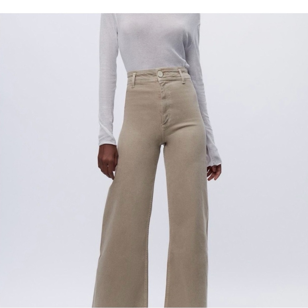 ZARA Marine High-Rise Straight Jeans Light Beige Size 2 Neutral Denim
